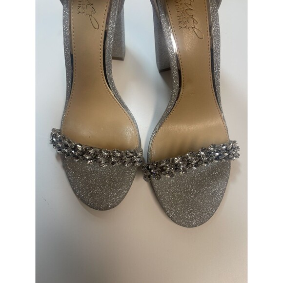 Jewel Badgley Mischka Mayra Ankle Strap Evening Shoe In Silver Sz 6 1/2 New WOT - Picture 5 of 13